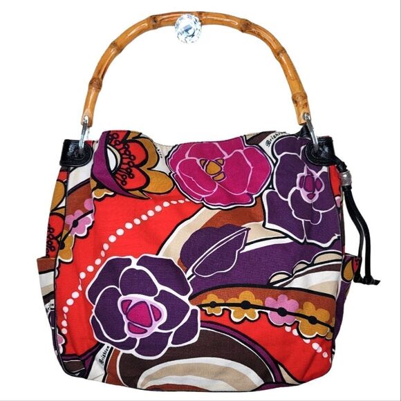 Brighton Baylyn Floral Canvas Shoulder Bag W/ Bamboo Handle - Picture 2 of 15